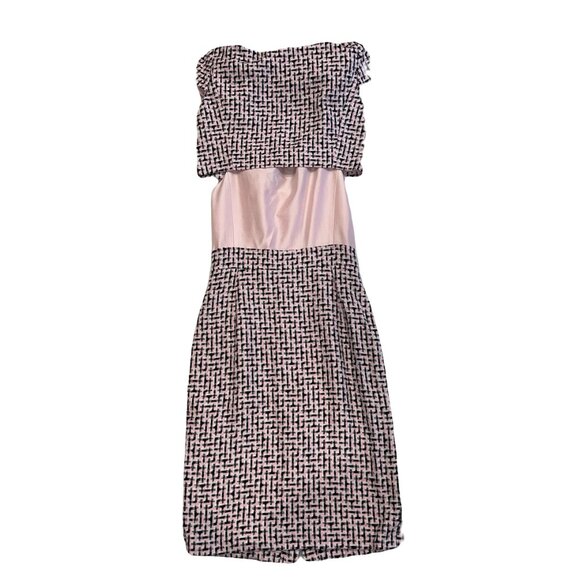 Oscar de la Renta Pink Tweed Strapless Silk Dress - Picture 2 of 4